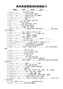 高中英语2025届高考易错词性转换练习（共305题，附参考答案）