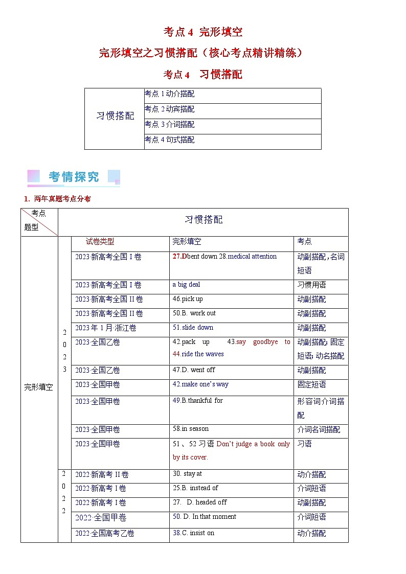 考点4 完形填空之习惯搭配(学生版)第1页