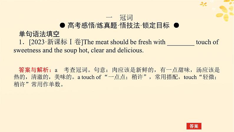 2025版高考英语全程一轮复习语法专题提升专题三不可忽视的小词__代词冠词介词短语第六讲冠词介词课件(外研版)第2页