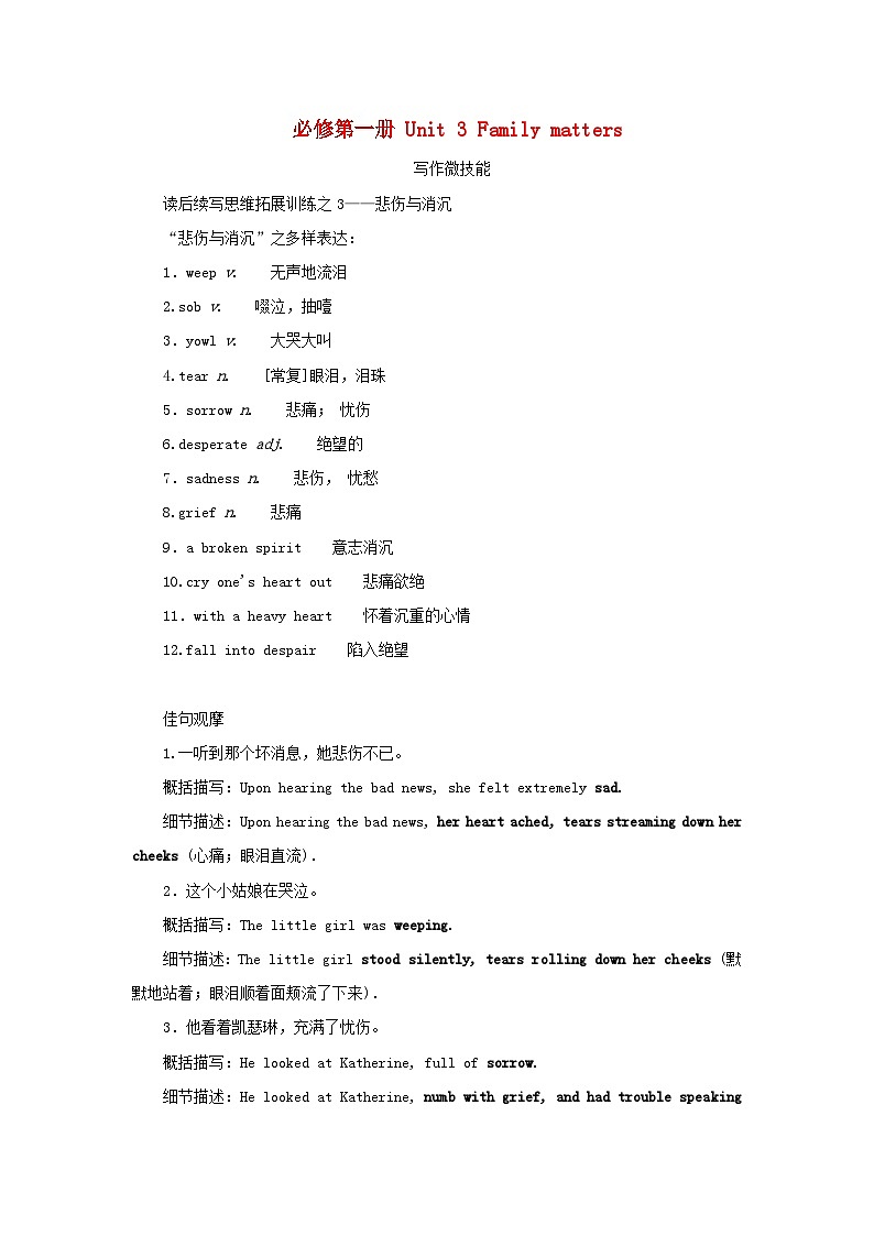 2025版高考英语全程一轮复习写作微技能训练题必修第一册Unit3Familymatters外研版第1页