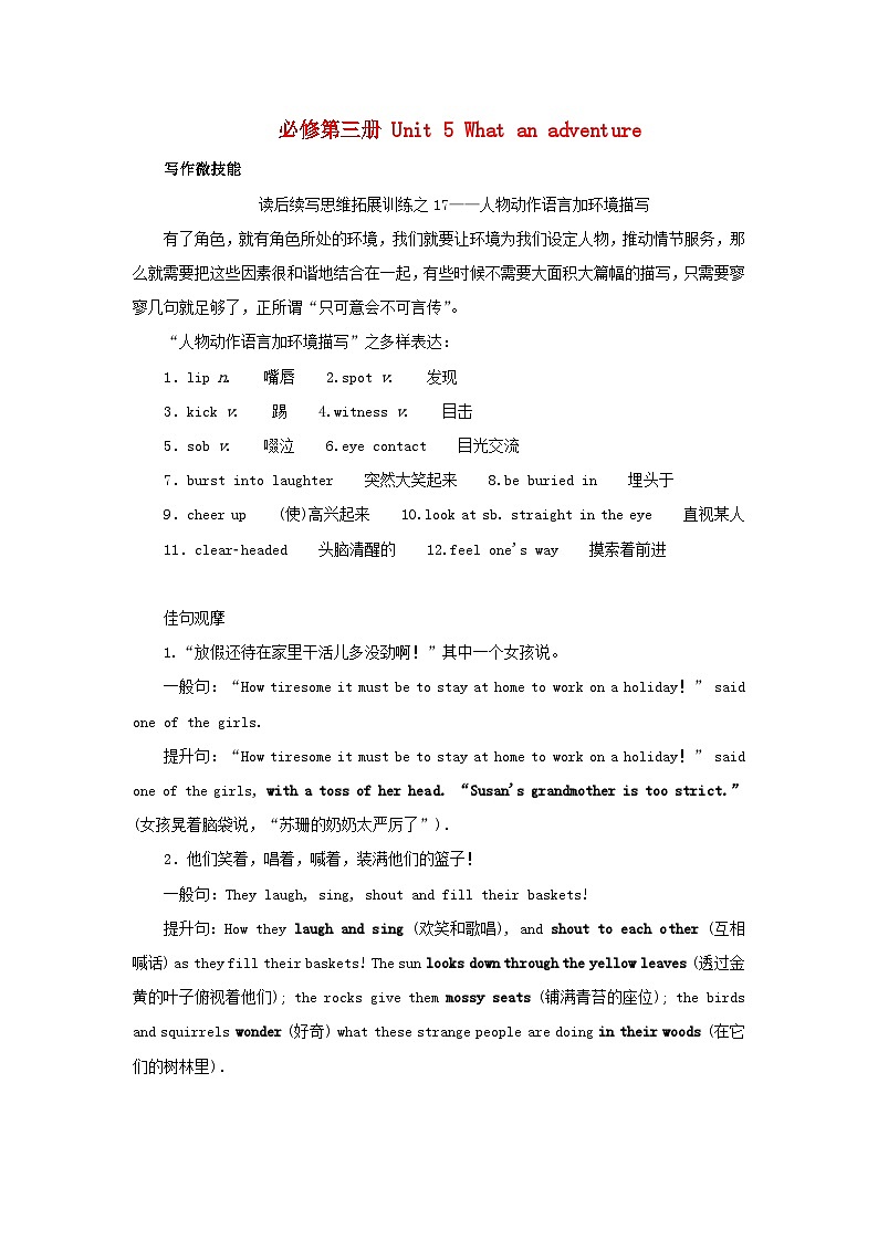 2025版高考英语全程一轮复习写作微技能训练题必修第三册Unit5Whatanadventure外研版第1页