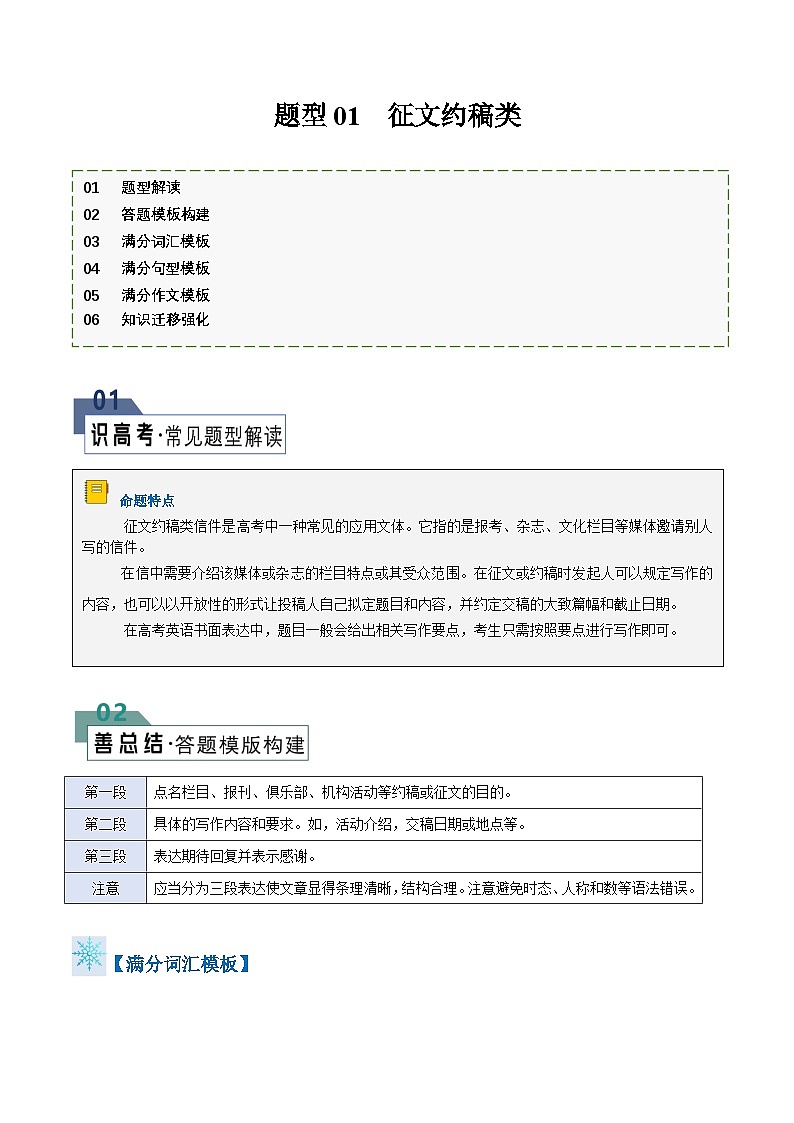 题型01 征文约稿(答题模板与解题技巧)-备战2025年高考英语答题技巧与模板构建(原卷版)第1页