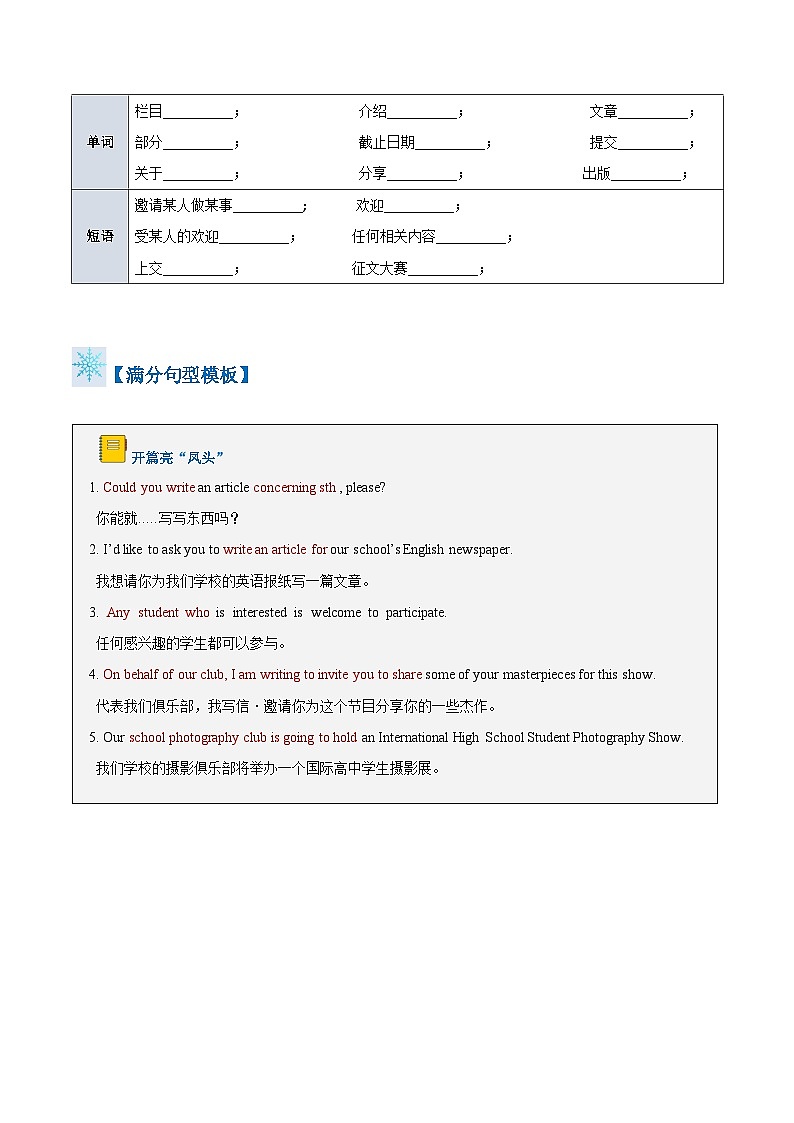 题型01 征文约稿(答题模板与解题技巧)-备战2025年高考英语答题技巧与模板构建(原卷版)第2页