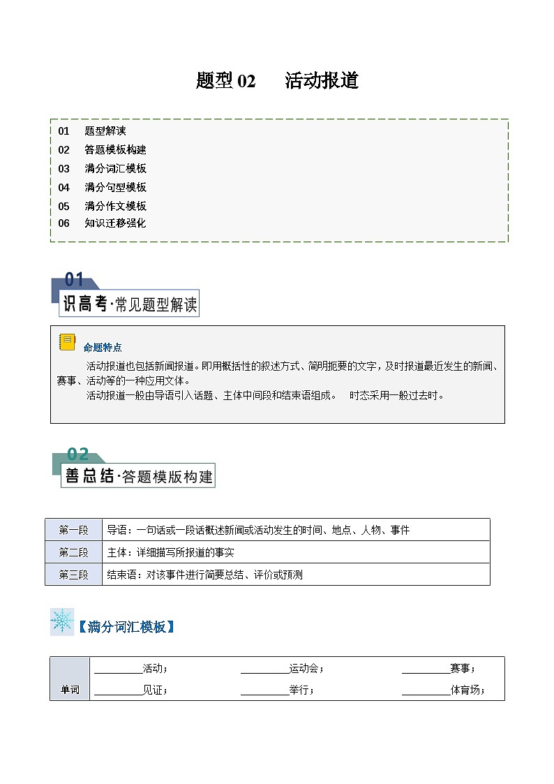 题型02 活动报道(答题模板与解题技巧)-备战2025年高考英语答题技巧与模板构建(原卷版)第1页