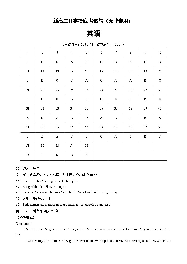 【开学考】2024秋高二上册开学摸底考试卷高二上册开学摸底考试卷英语(天津专用)01