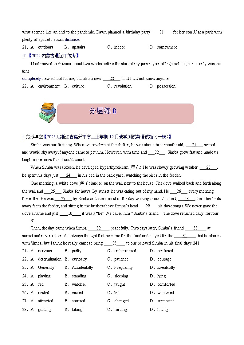 完形填空  解密03 行文逻辑(分层训练)-【高频考点解密】2025年高考英语二轮复习讲义+分层训练(新高考专用)(学生版)第2页