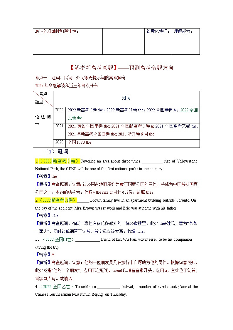 语法填空 解密01--冠词、介词、代词等无提示词的复习(讲义)-【高频考点解密】2025年高考英语二轮复习讲义+分层训练(新高考专用)(教师版)第2页