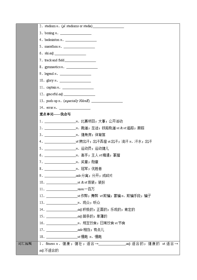 專題04.必修第1冊(cè) Unit 3 Sports and Fitness(學(xué)生版)---2025屆高三英語總復(fù)習(xí) (人教版2019)第2頁