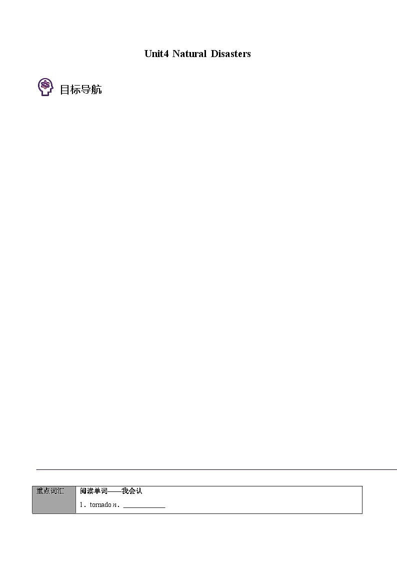 專題05.必修第1冊(cè) Unit 4 Natural Disasters(學(xué)生版)---2025屆高三英語總復(fù)習(xí) (人教版2019)第1頁
