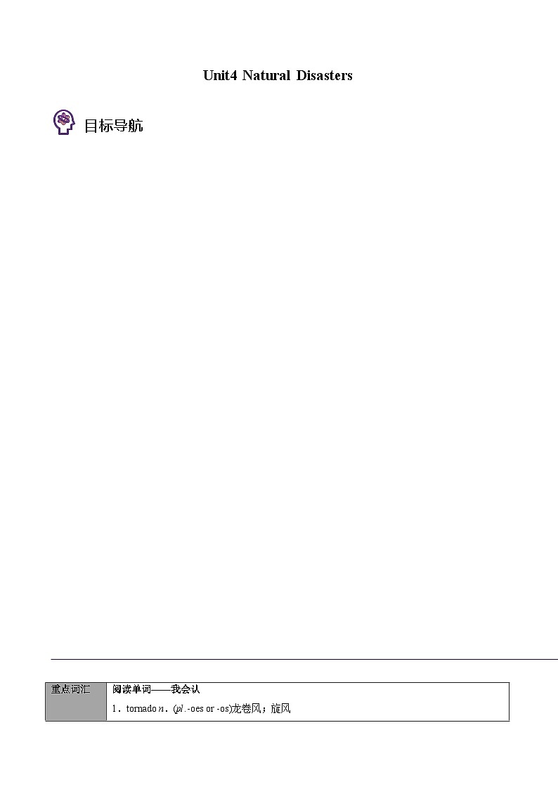 專題05.必修第1冊(cè) Unit 4 Natural Disasters(教師版)---2025屆高三英語總復(fù)習(xí) (人教版2019)第1頁