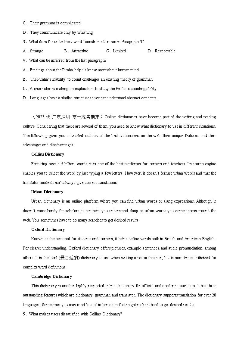 Unit 2 单元话题阅读理解练习-2024-2025学年高一英语必修第一册单元重难点易错题精练(外研版2019)02