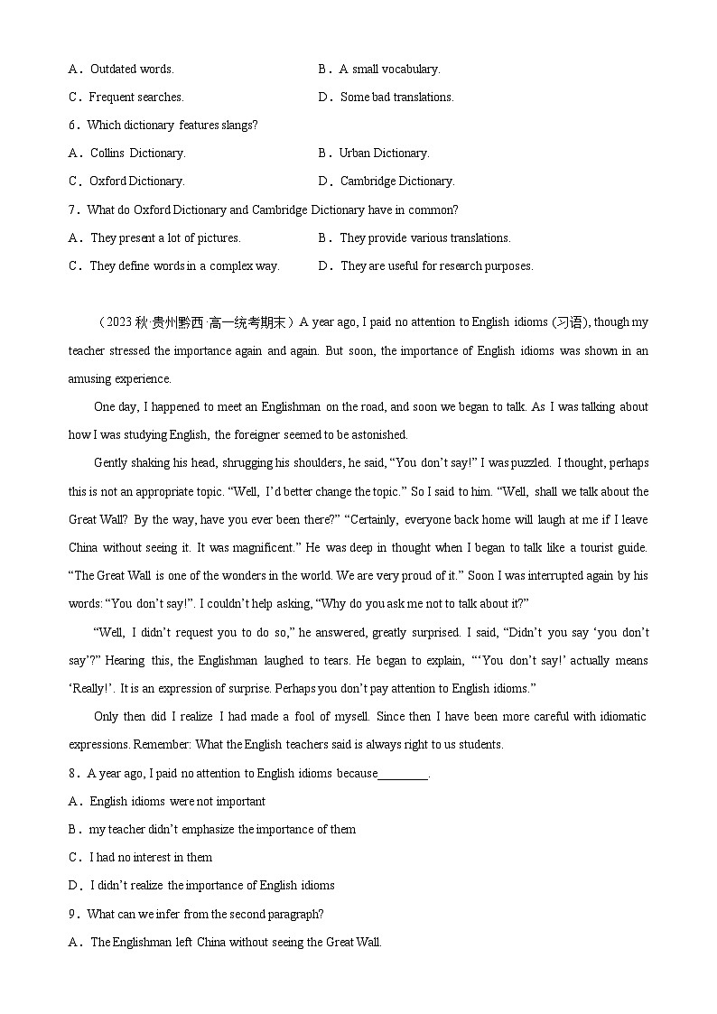 Unit 2 单元话题阅读理解练习-2024-2025学年高一英语必修第一册单元重难点易错题精练(外研版2019)03