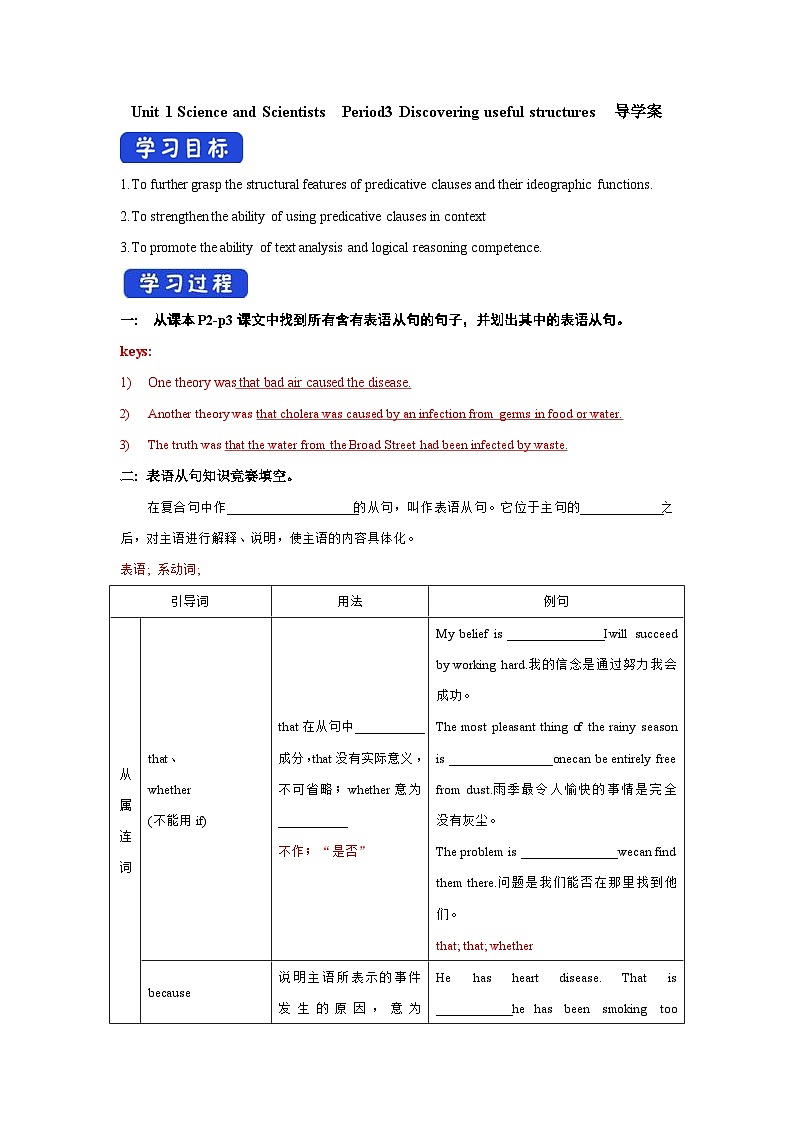Unit 1 Science and Scientists Period 3 Discovering useful structures 学案(教师版+学生版)-高中英语人教版选修二01