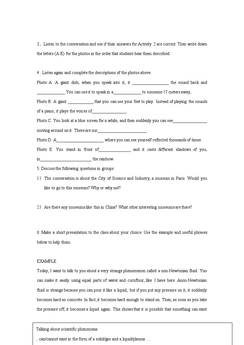 Unit 1 Science and scientists Period 4 Using langauge(1) Listening 学案-高中英语人教版选修二02