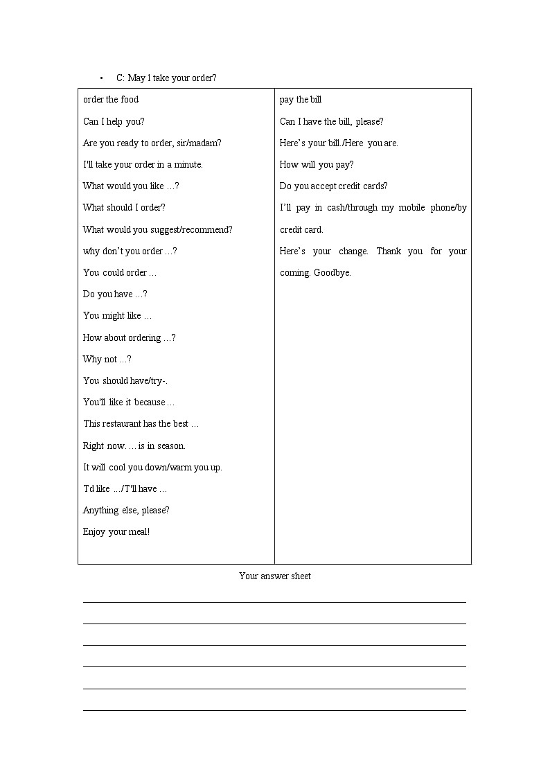 Unit 3 Food and culture Period 4 Using langauge(1)Listening 学案 -高中英语人教版选修二03