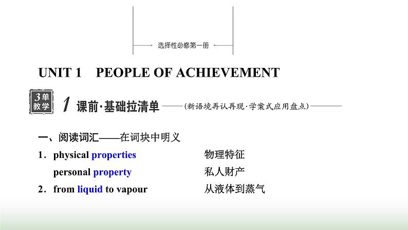 新课标高考英语一轮复习选择性必修第一册UNIT1 PEOPLE OF ACHIEVEMENT课件第1页