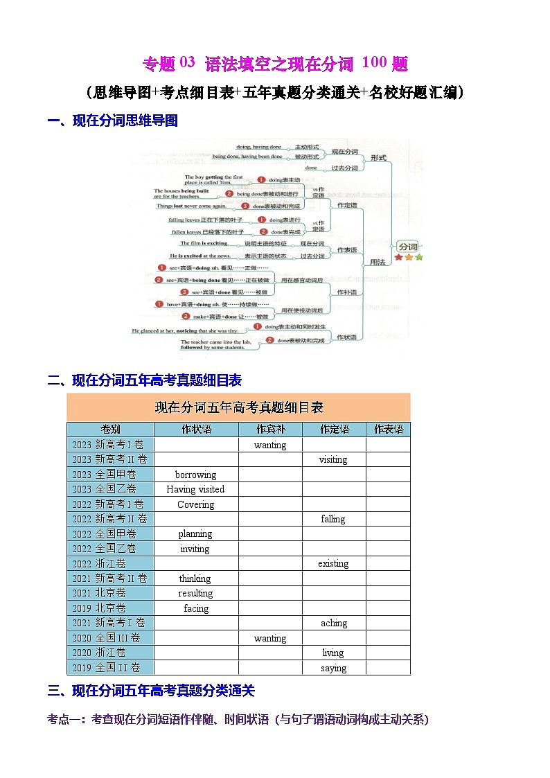 新高考英语一轮复习专题03 语法填空之现在分词100题(练案)(含解析)第1页