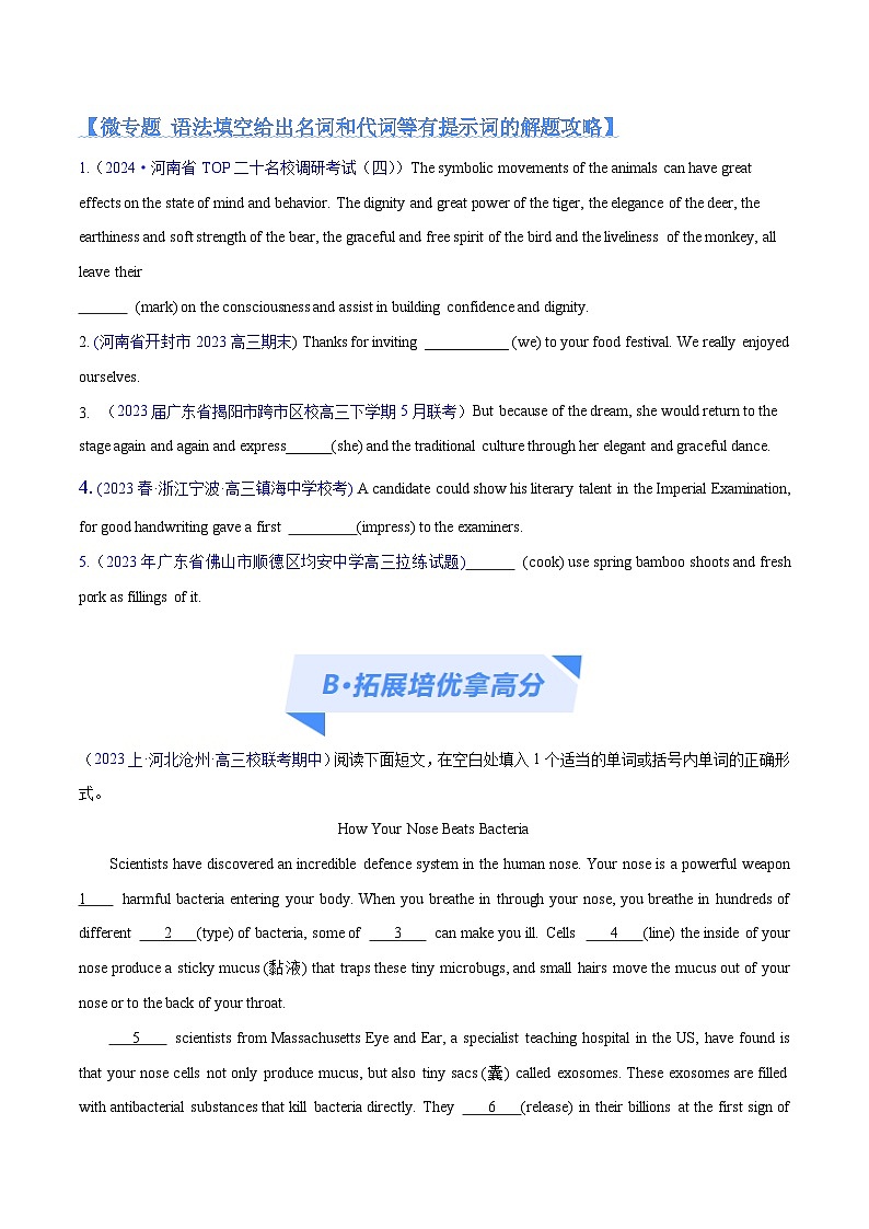 新高考英语二轮复习高频考点追踪与预测专题04 名词和代词等有提示词的揭秘预测练(原卷版)第3页