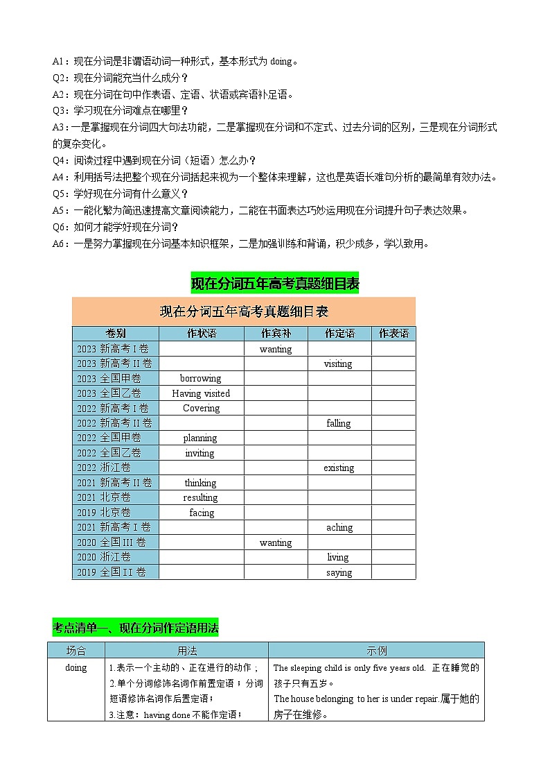 2025年高考英语一轮复习知识清单(全国通用)专题03 现在分词七大考点归纳(讲案) 解析版第2页