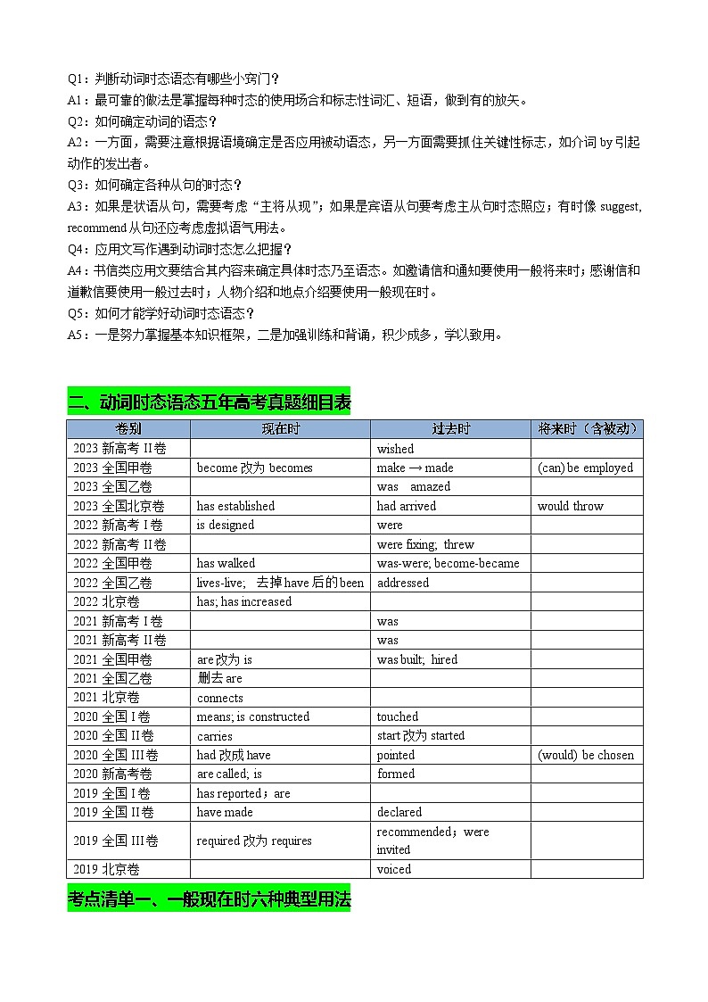 2025年高考英语一轮复习知识清单(全国通用)专题05 动词时态语态(现在时)(讲案) 解析版第2页