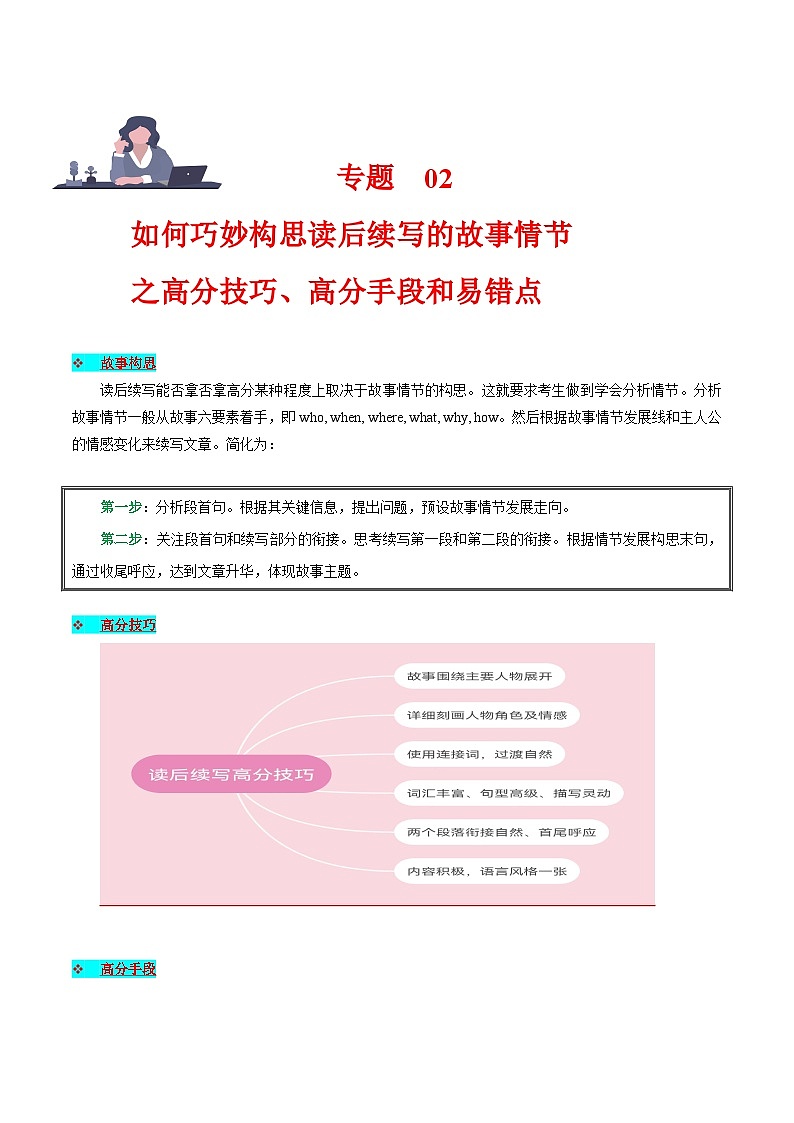 學(xué)案 專(zhuān)題 02 讀后續(xù)寫(xiě)（如何巧妙構(gòu)思讀后續(xù)寫(xiě)的故事情節(jié)）-新高考英語(yǔ)滿(mǎn)分作文讀后續(xù)寫(xiě)高分突破+萬(wàn)能金句第1頁(yè)