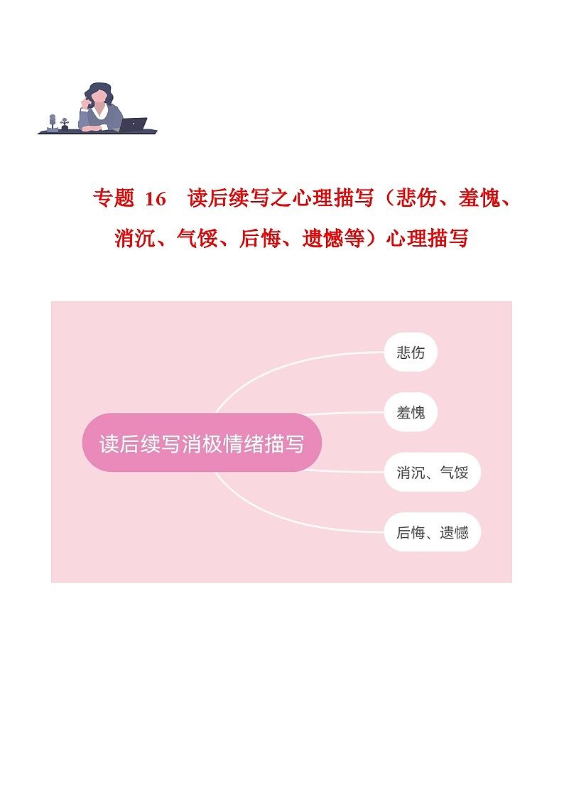學(xué)案 專題 16 讀后續(xù)寫之心理描寫（悲傷、羞愧、消沉、氣餒、后悔、遺憾等） --新高考滿分作文讀后續(xù)寫高分句型突破第1頁