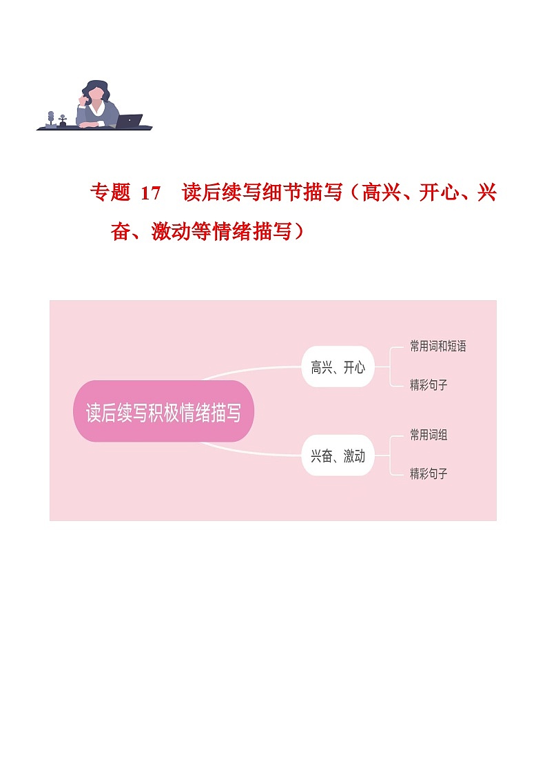 学案 专题 17 读后续写之心理描写(高兴、激动、兴奋等) --新高考满分作文读后续写高分句型突破01