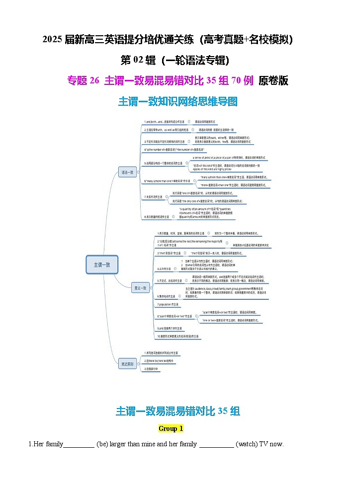 2025年高考英语一轮复习语法专题26 主谓一致易混易错对比35组70例 练习01