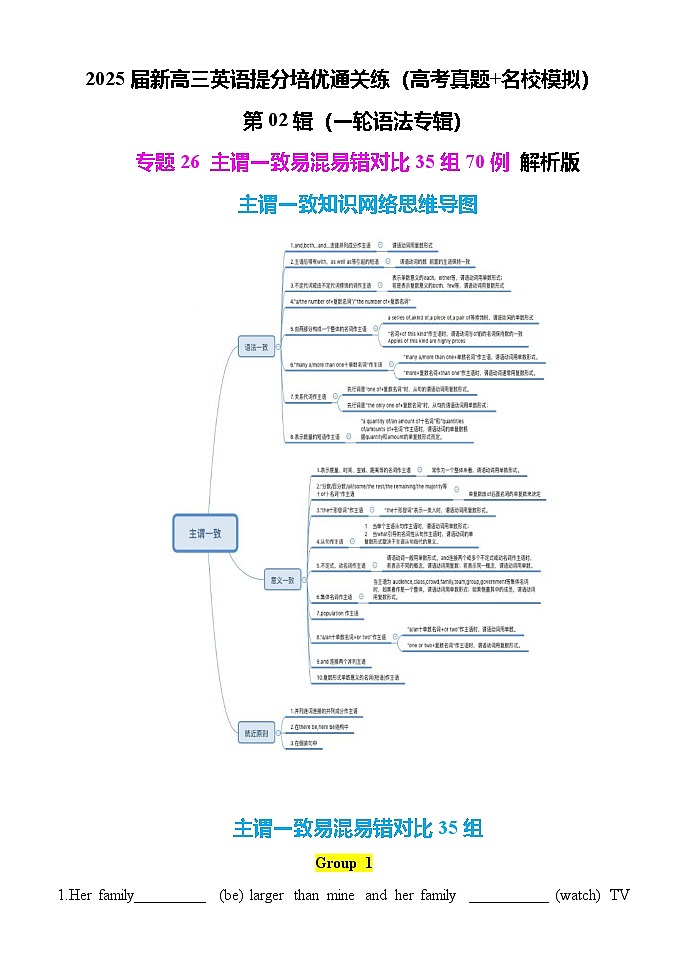 2025年高考英语一轮复习语法专题26 主谓一致易混易错对比35组70例 练习01