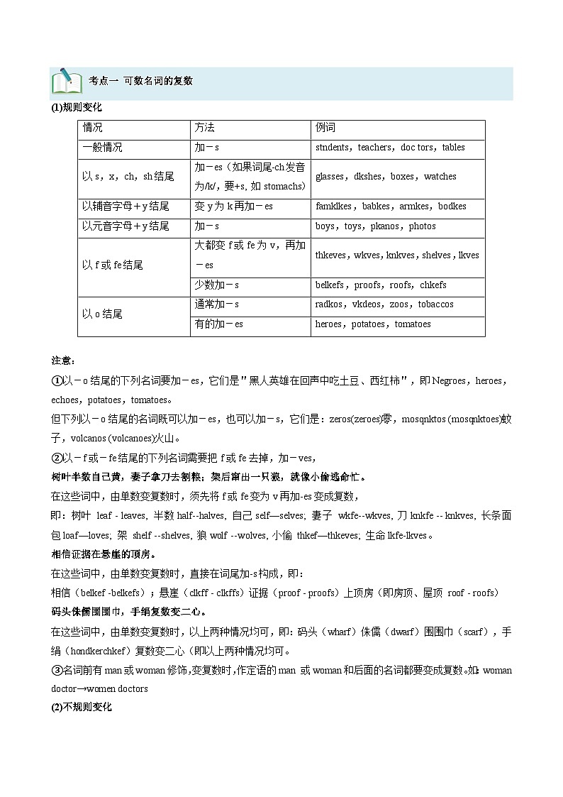 2025年高考英语考点专项突破(新高考通用)第3部分语法讲练考点01名词与数词(核心考点精讲精练)(学生版+解析)第3页