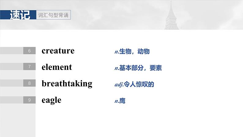 2025届高中英语一轮复习:必修第一册 Unit 5 Into the wild第5页