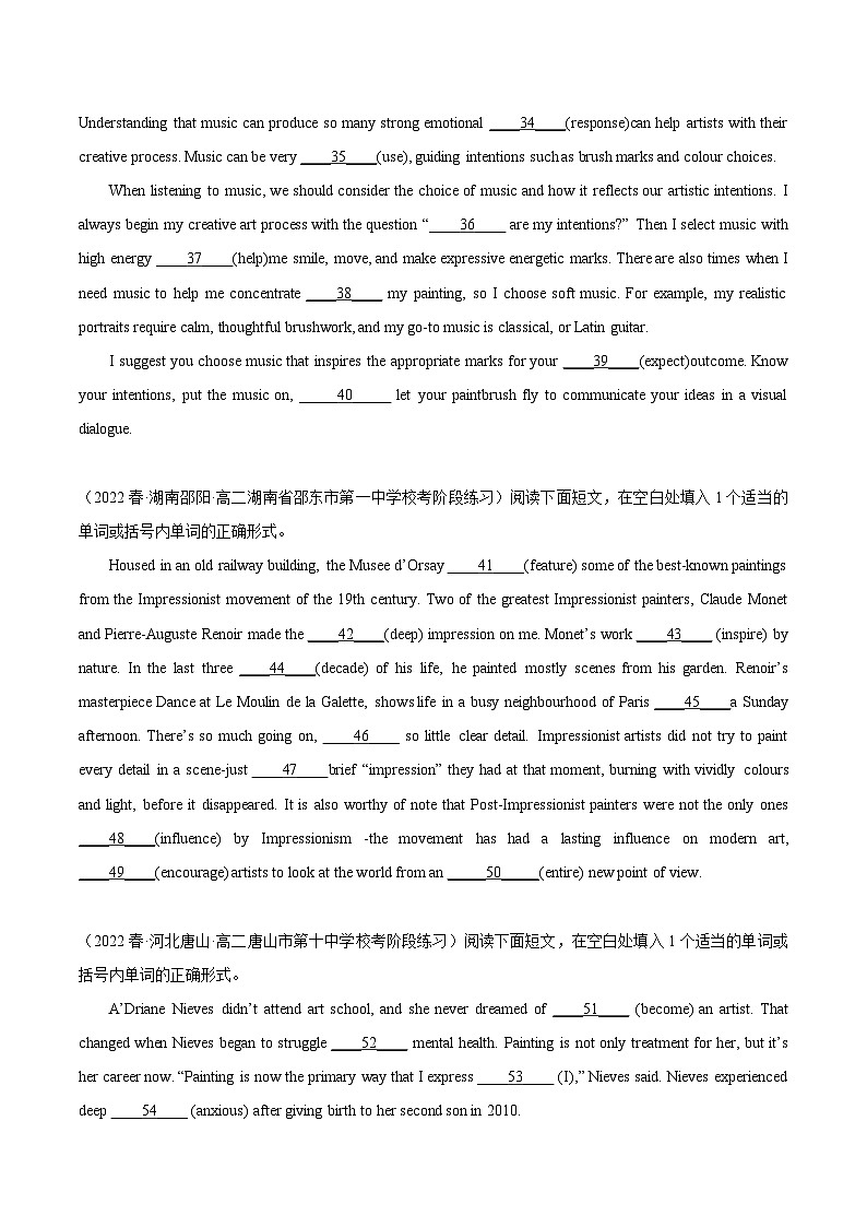 人教版高中英语选择性必修第三册Unit1 单元话题语法填空练习03