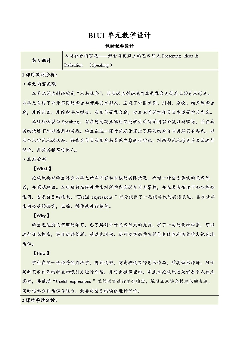 外研必修第二册Unit4 Presenting ideas 名师教学设计第1页