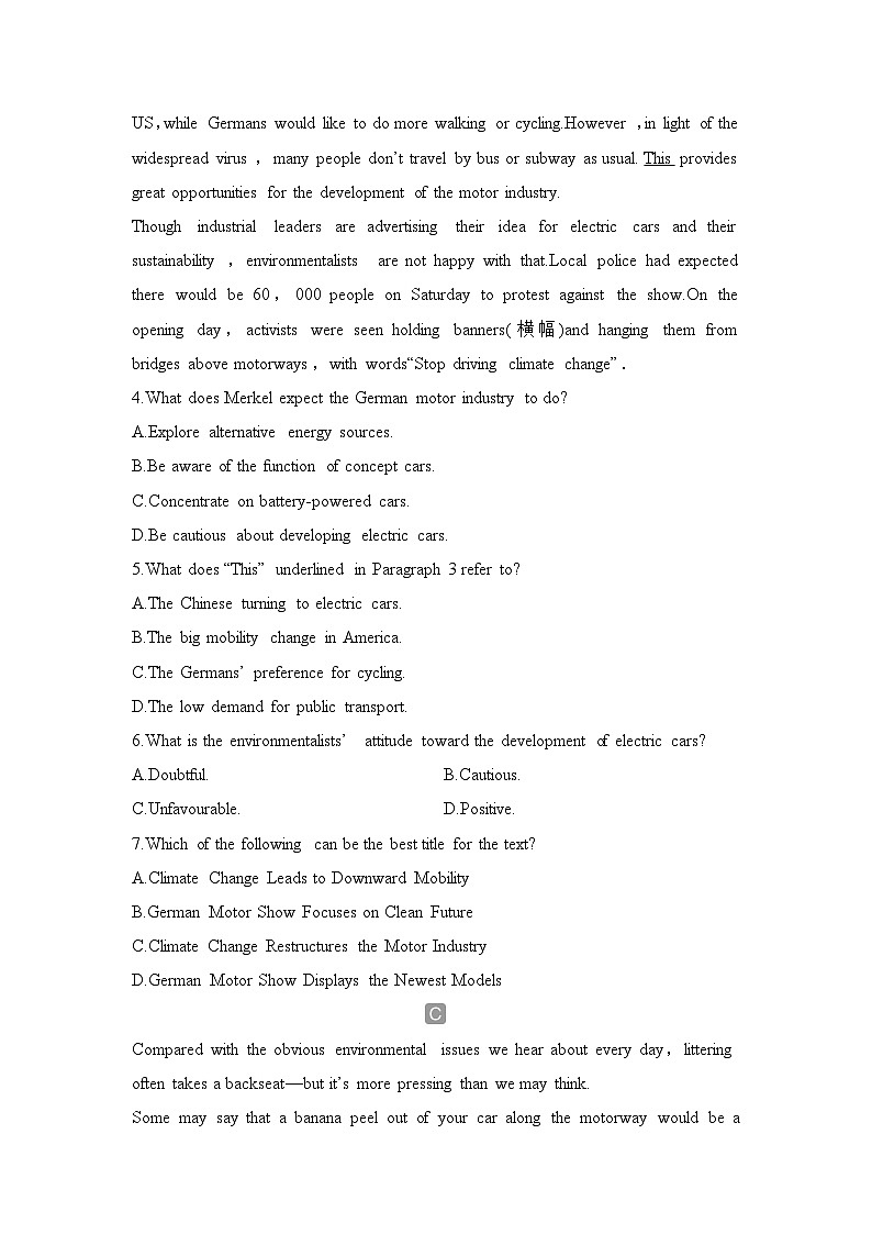 高中英语2025届一轮复习练习(人教版)选择性必修第三册:UNIT 3 ENVIRONMENTAL PROTECTION(含解析)第3页