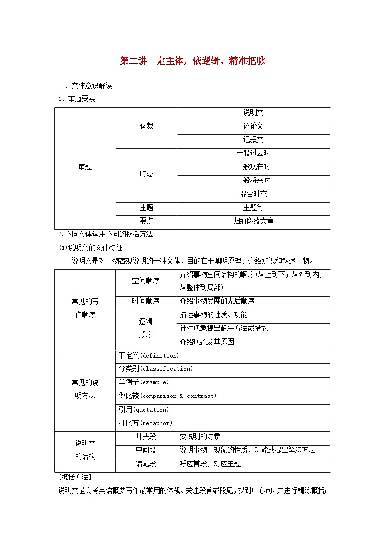 2025届高考英语二轮专题复习与测试专题七概要写作第二讲定主体依逻辑精准把脉第1页