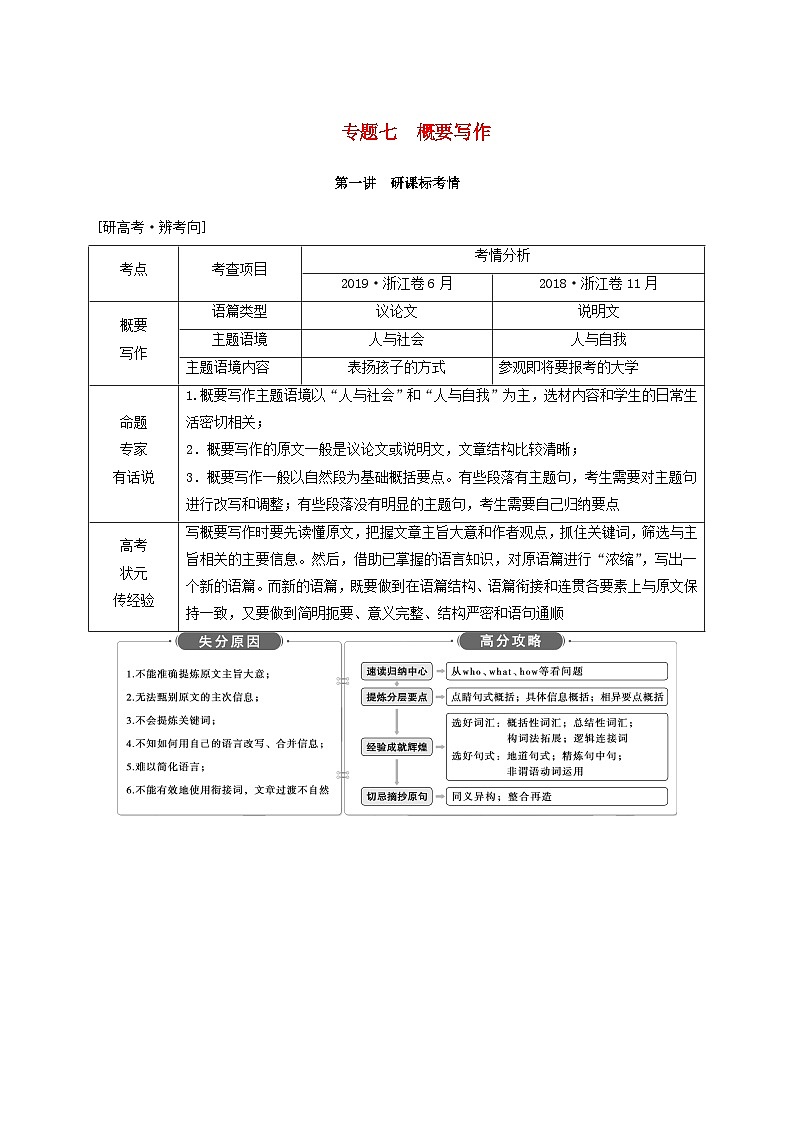 2025届高考英语二轮专题复习与测试专题七概要写作第一讲研课标考情第1页