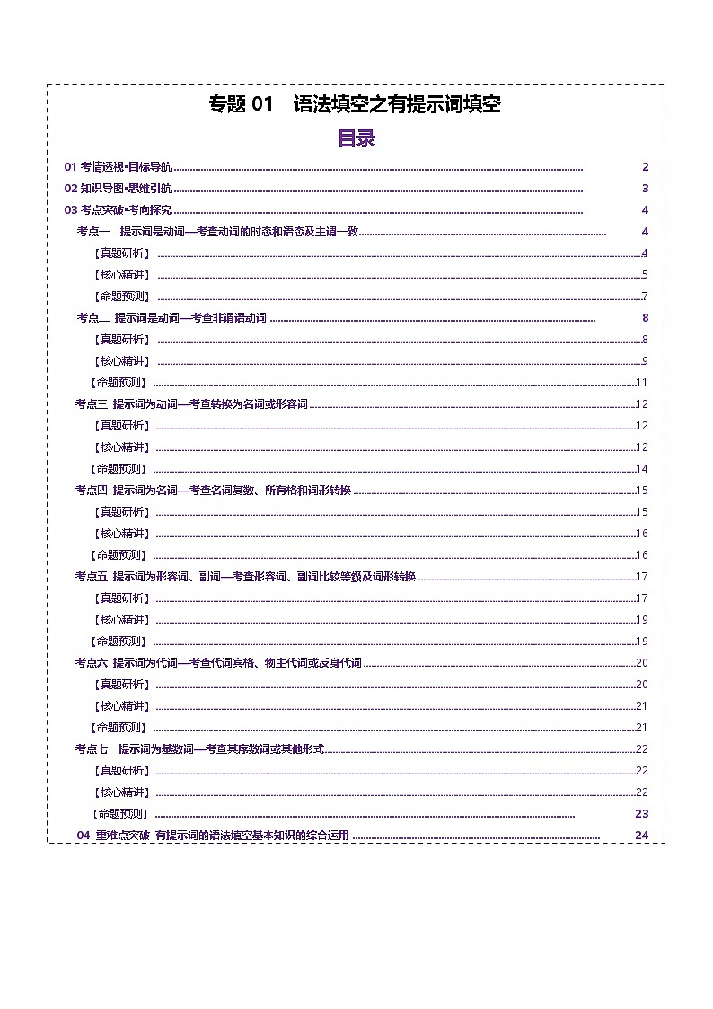 专题01 语法填空之有提示词填空(讲义)-2025年高考英语二轮复习讲练 (新高考通用)(解析版)第1页
