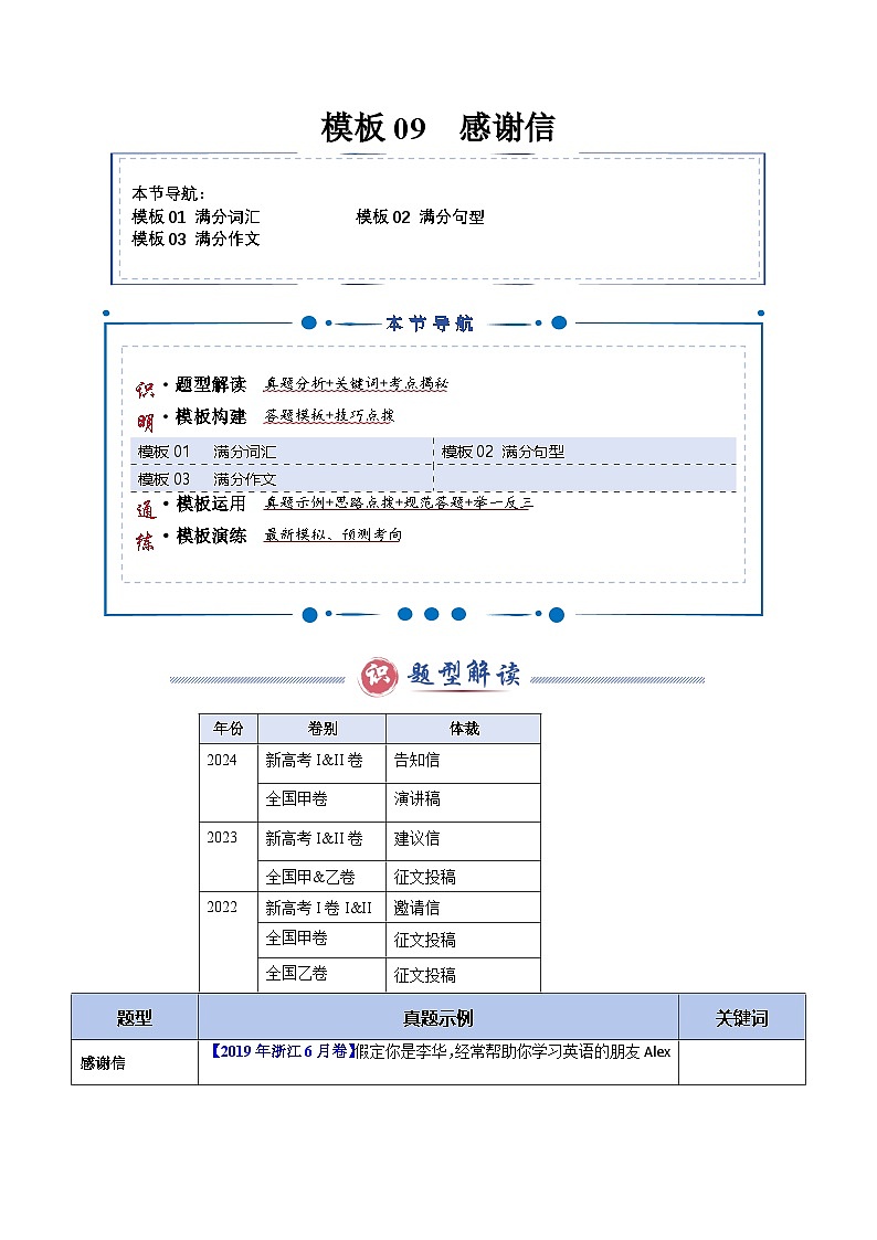 模板09 感谢信 -原卷版(答题模板)-2025年高考英语答题技巧与模板构建第1页