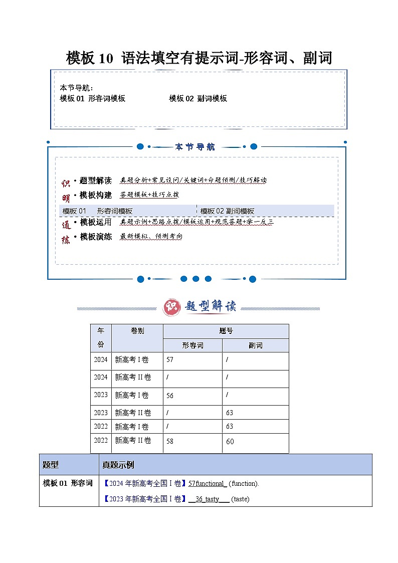 模板10 语法填空有提示词-形容词&副词-解析版(答题模板)-2025年高考英语答题技巧与模板构建第1页