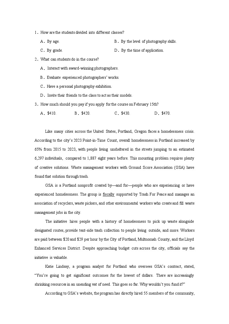贵州省黔东南州2024-2025学年高三下学期3月模拟第一次考试英语试卷(无答案)第2页