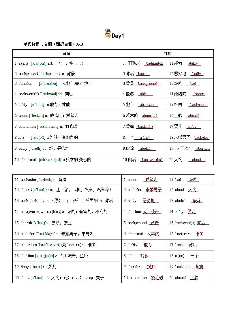第1轮:3500词高频词汇记背手册10天默写(高考英语单词) -2025年高考英语冲刺抢押秘籍专题讲练(新高考通用)解析版第1页