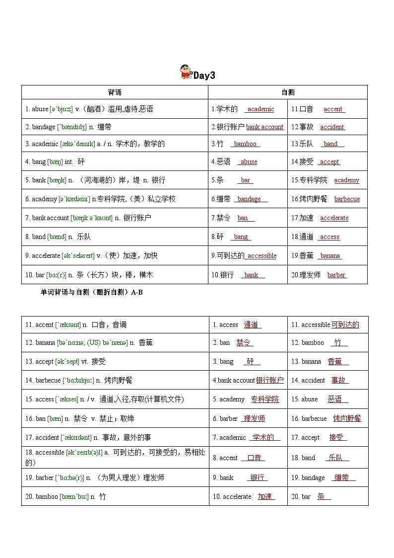 第1轮:3500词高频词汇记背手册10天默写(高考英语单词) -2025年高考英语冲刺抢押秘籍专题讲练(新高考通用)解析版第3页