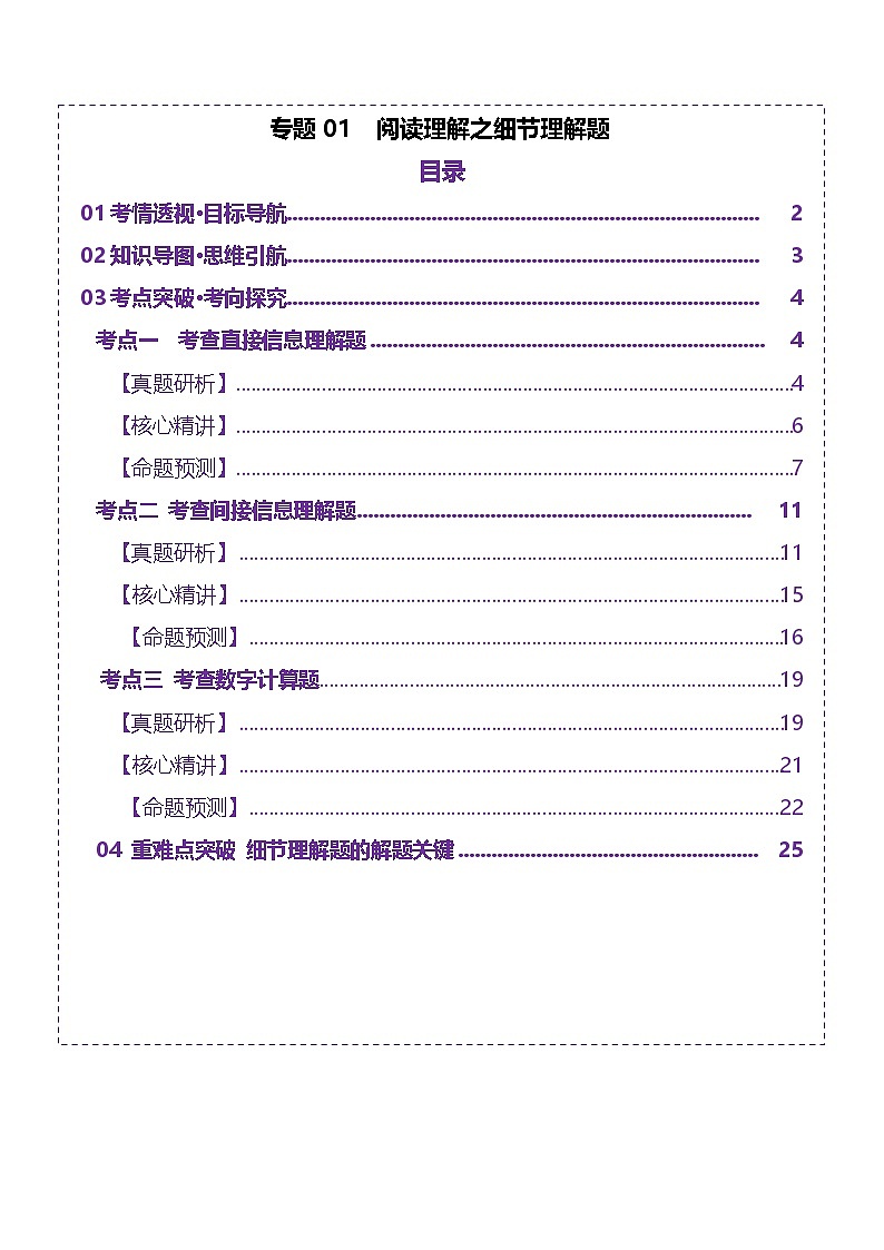 2025年高考英语二轮复习(新高考通用)专题01阅读理解之细节理解题(讲义)(教师版)第1页