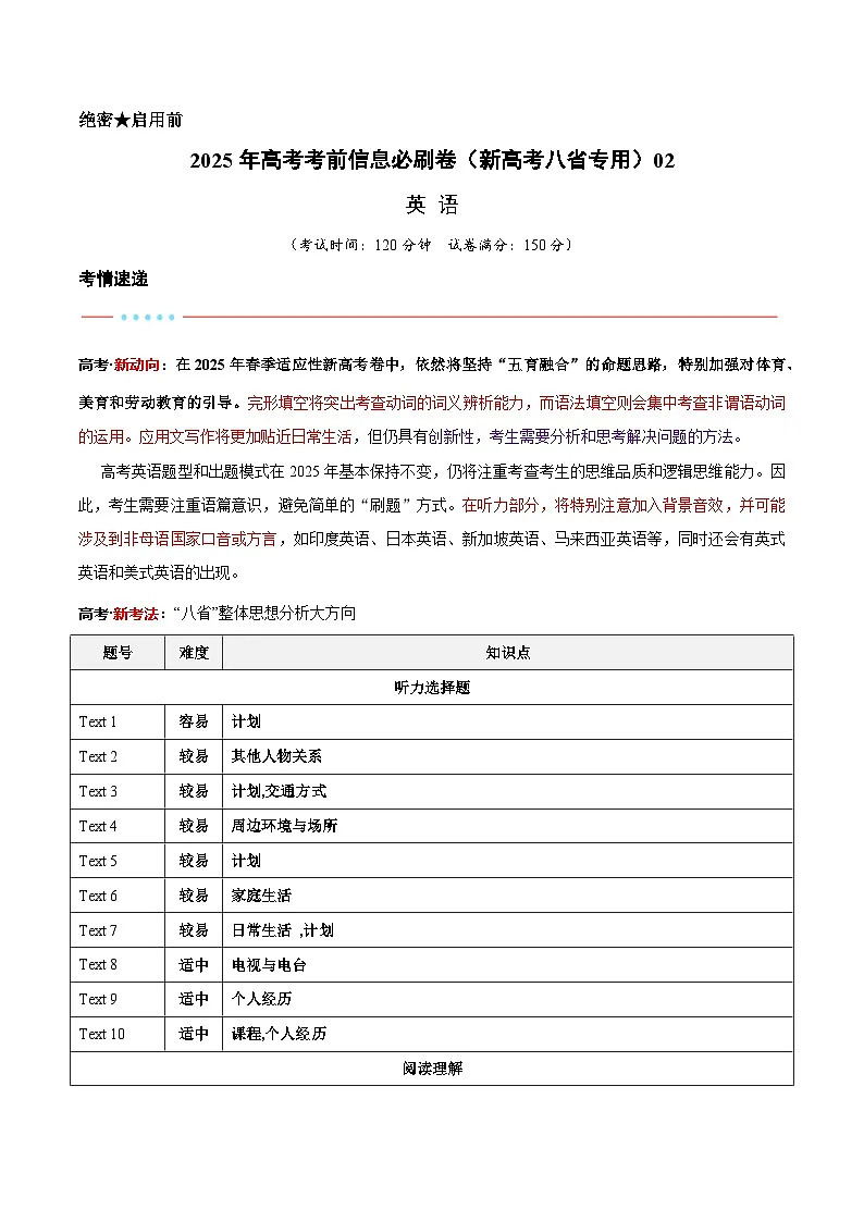 信息必刷卷02(新高考八省专用)解析版第1页