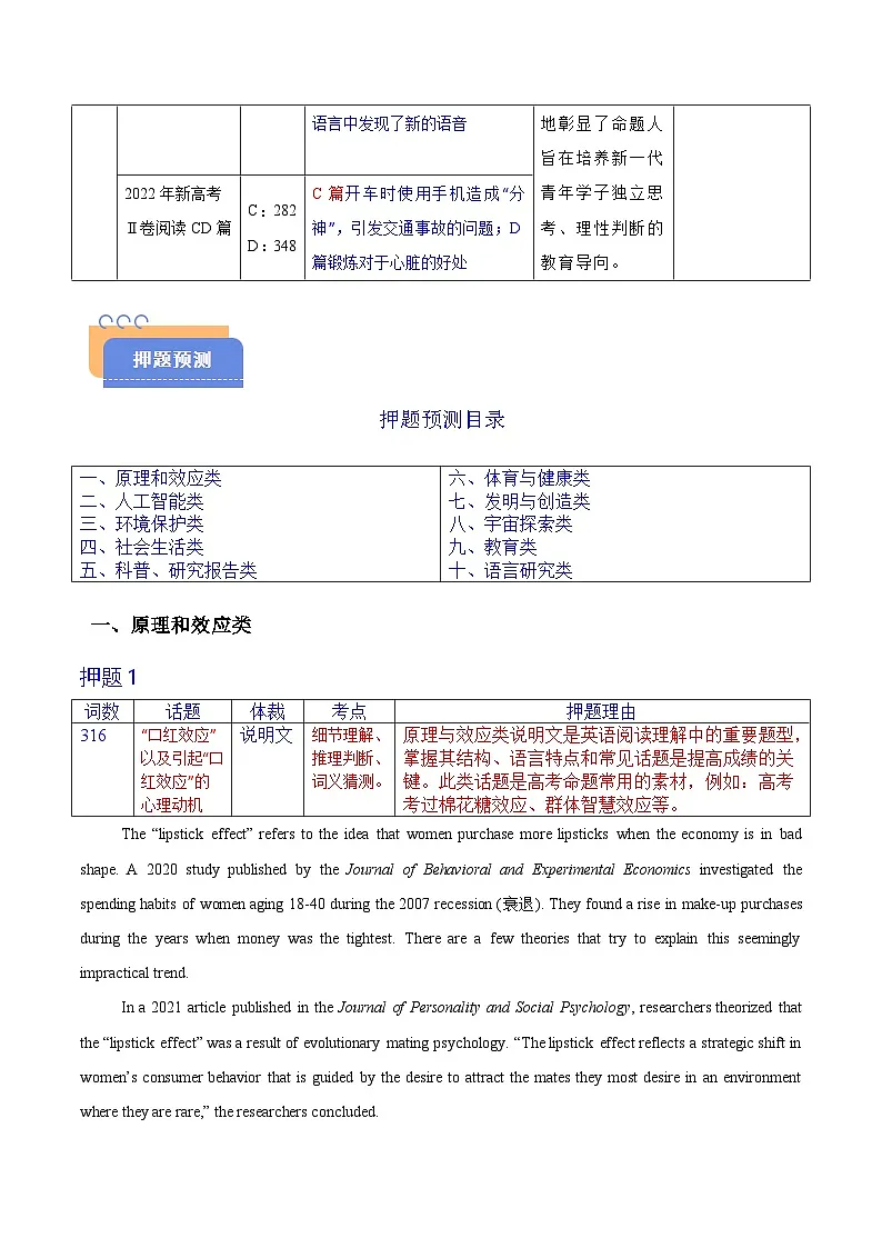 备战2025年高考英语抢分秘籍(新高考专用)猜押阅读理解之说明文(按话题分类)(教师版)第2页