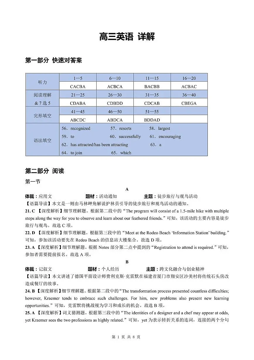 【英语答案解析】东北三省精准教学联盟2025届高三4月联考(黑吉辽卷-理想树联考)第1页