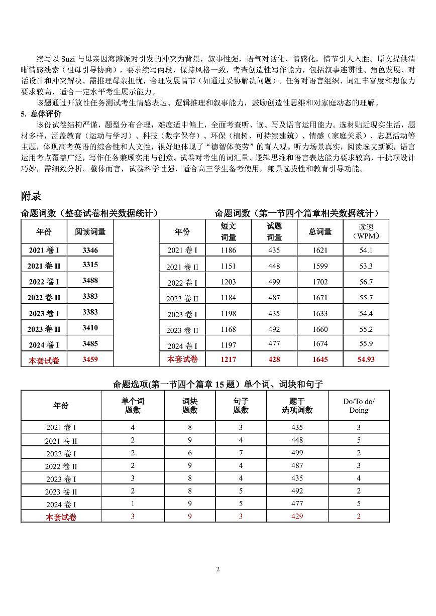 英语【试卷命题分析及题目解析】第2页