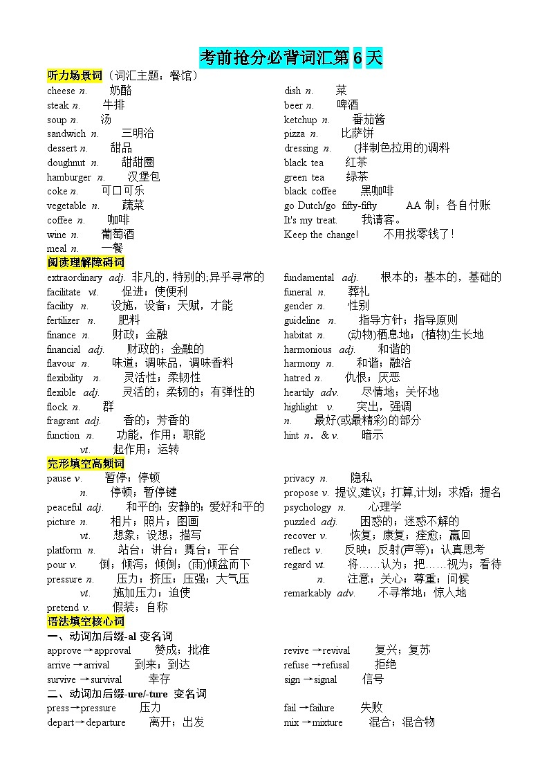 2025高考英語考前搶分必背詞匯及訓練--第6天第1頁