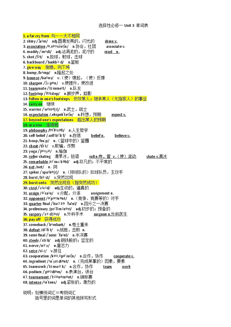 新外研社高中英语 选择性必修一 Unit3单词检测练习题 (听写+默写单)第1页