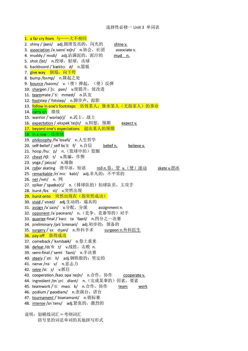 新外研社高中英语 选择性必修一 Unit3单词检测练习题 (听写+默写单)第1页